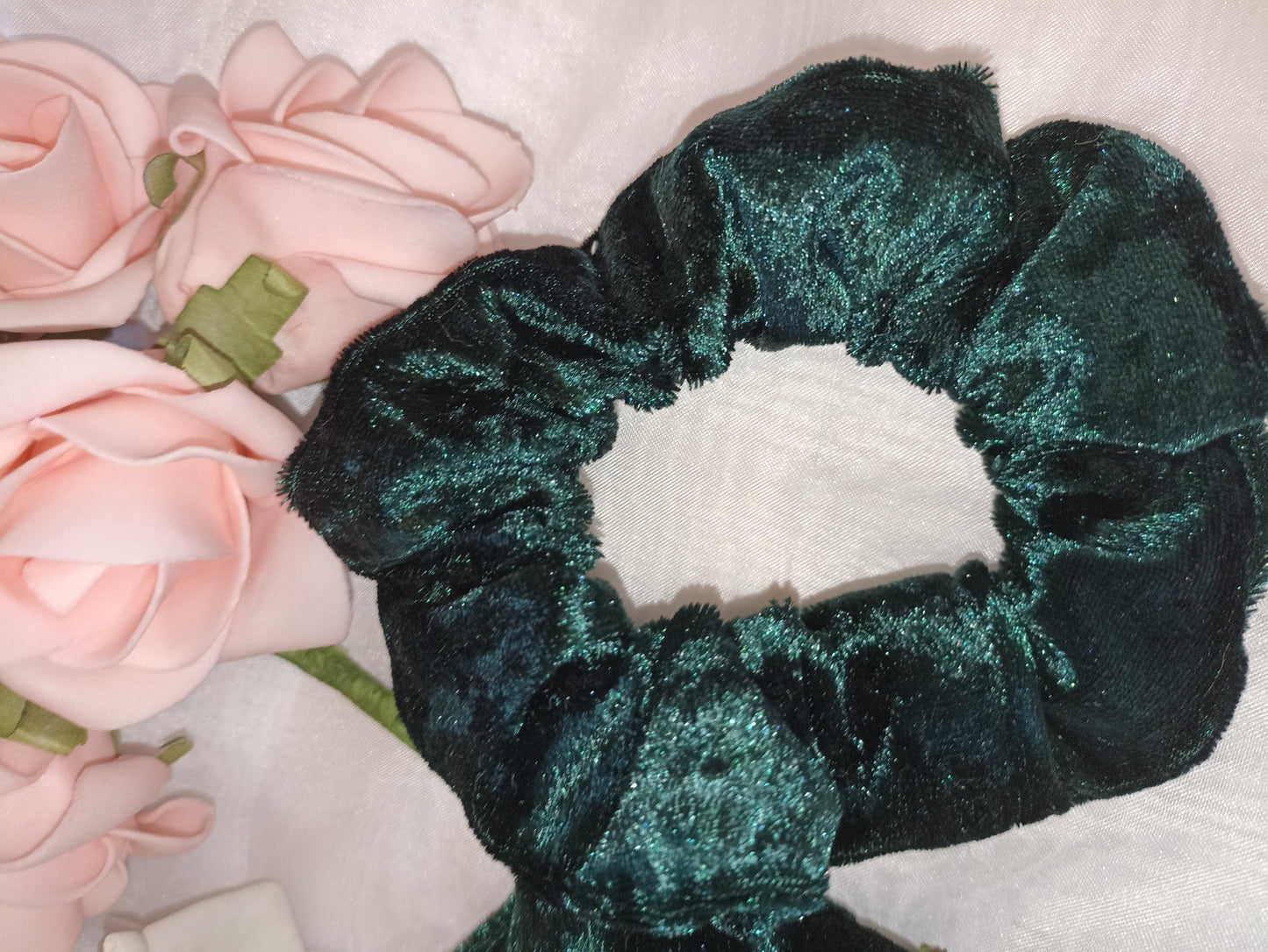 The Bottle Green Crushed Velvet Hair Scrunchies