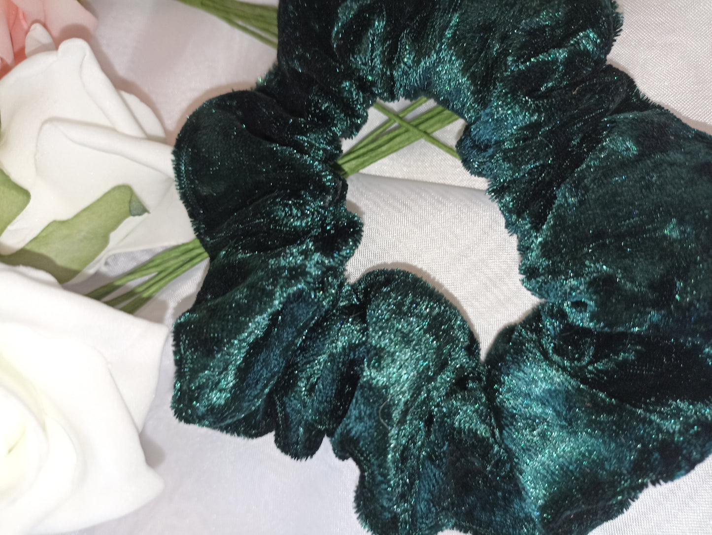 The Bottle Green Crushed Velvet Hair Scrunchies