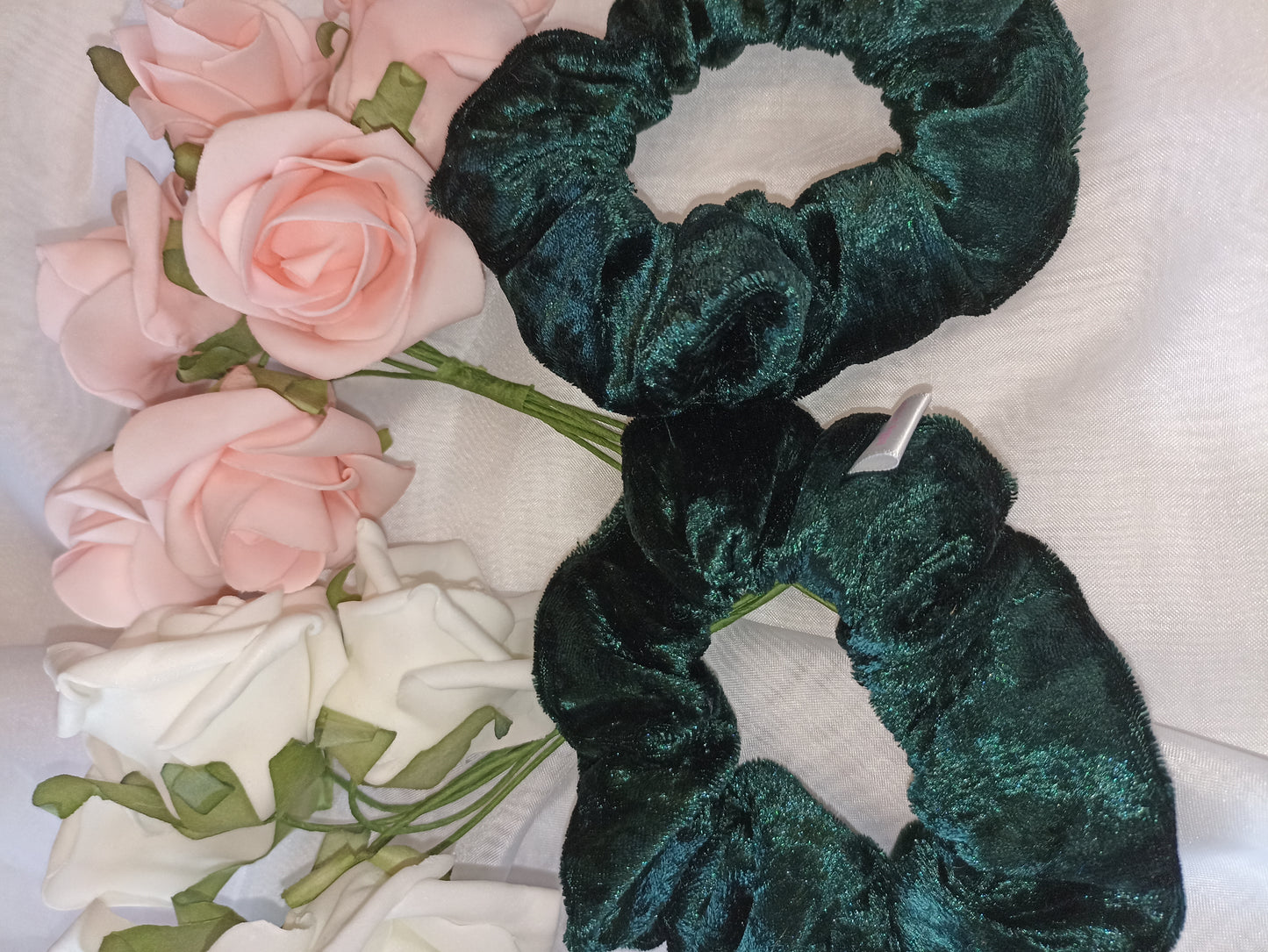 The Bottle Green Crushed Velvet Hair Scrunchies