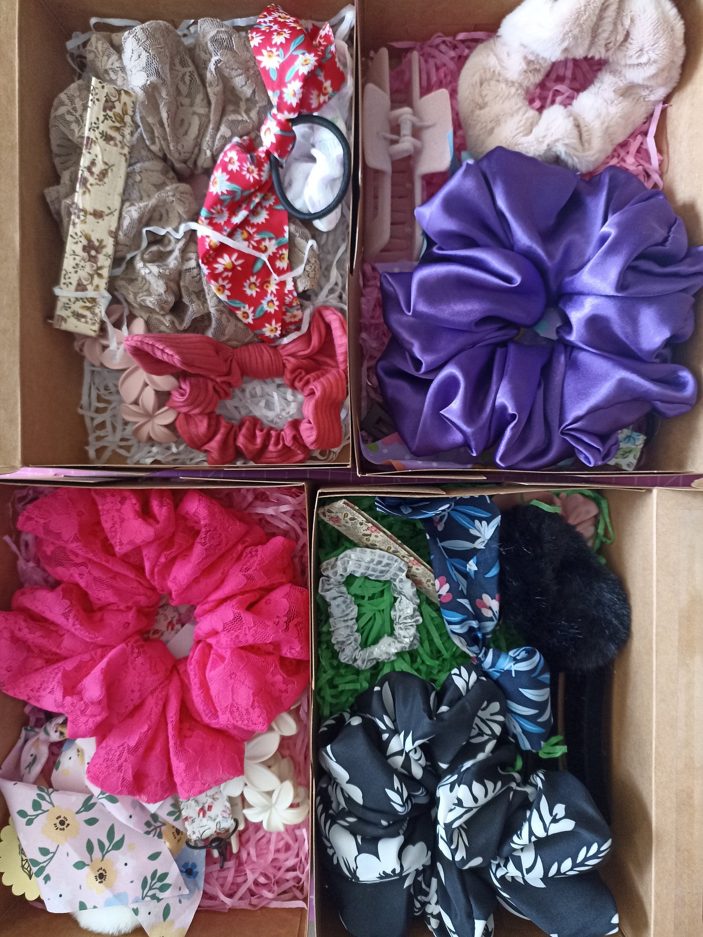 Our Beautiful Random Hair Accessories Gift Boxes Ten items in the box and only £10 per box! Only on the website now. There's 20 boxes available to clear stock.