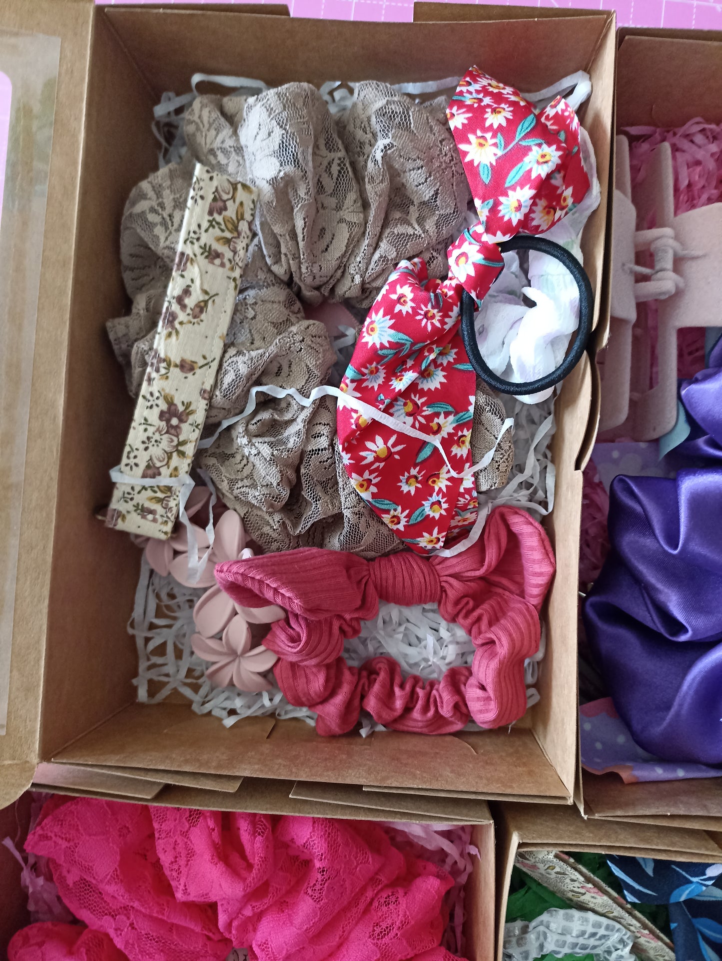 Our Beautiful Random Hair Accessories Gift Boxes Ten items in the box and only £10 per box! Only on the website now. There's 20 boxes available to clear stock.