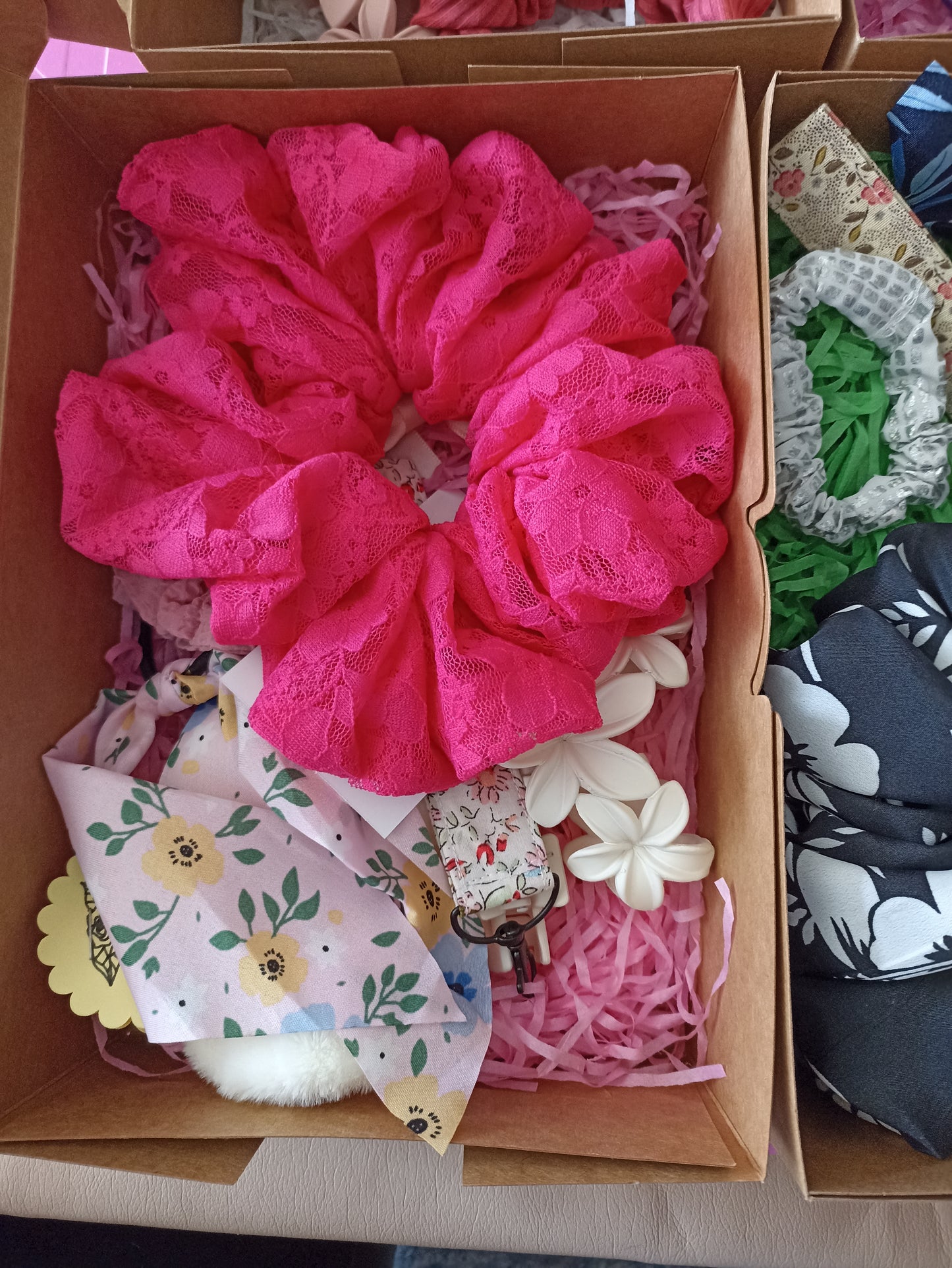 Our Beautiful Random Hair Accessories Gift Boxes Ten items in the box and only £10 per box! Only on the website now. There's 20 boxes available to clear stock.