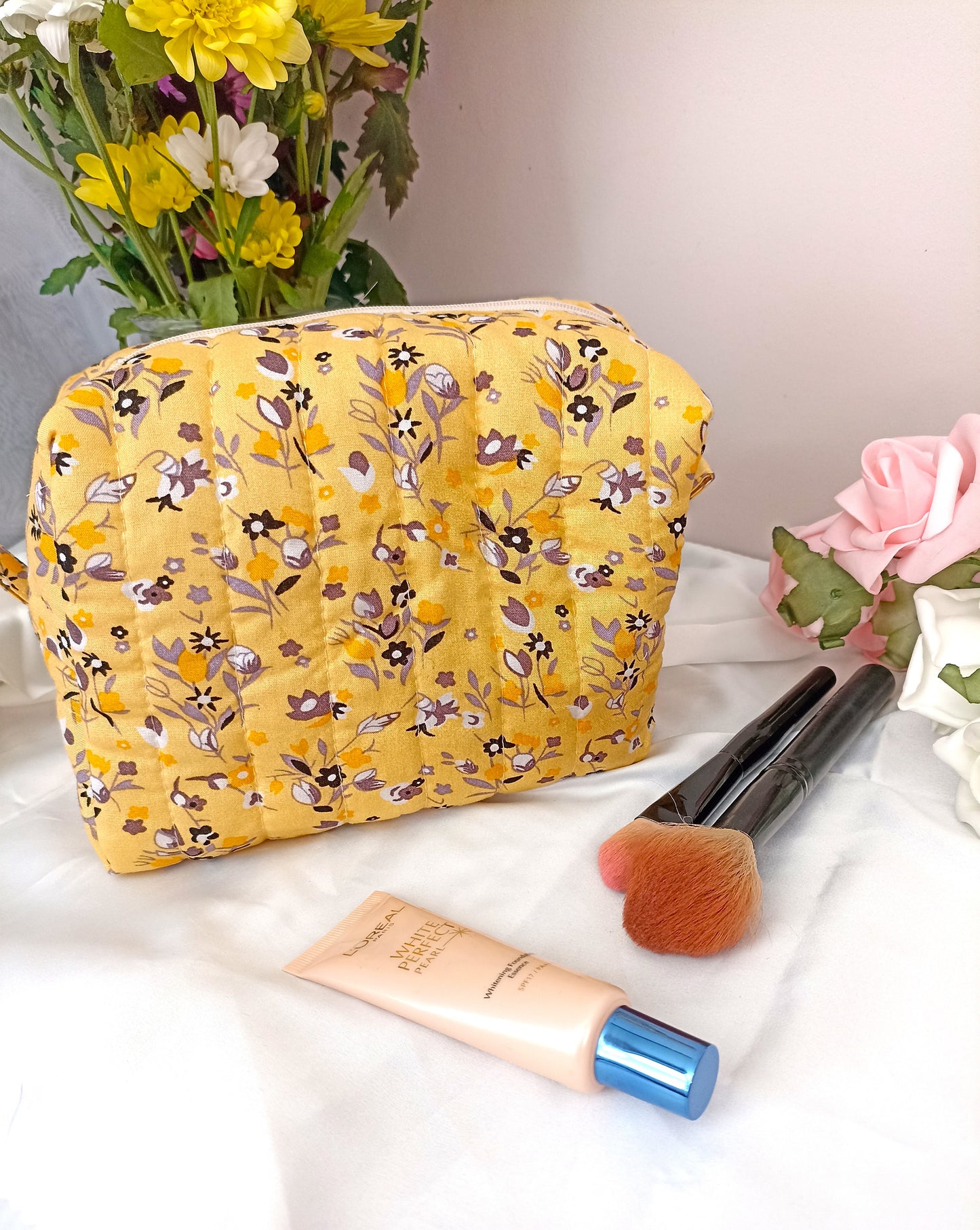 Quilted Cotton Makeup Bag | Cosmetic Bag | Handmade | Toiletry Bag | Ideal Gift | | Choose Small Or Large Wash Bag I Fully Lined All Makeup Bags Come With A FREE Hair Scrunchie!