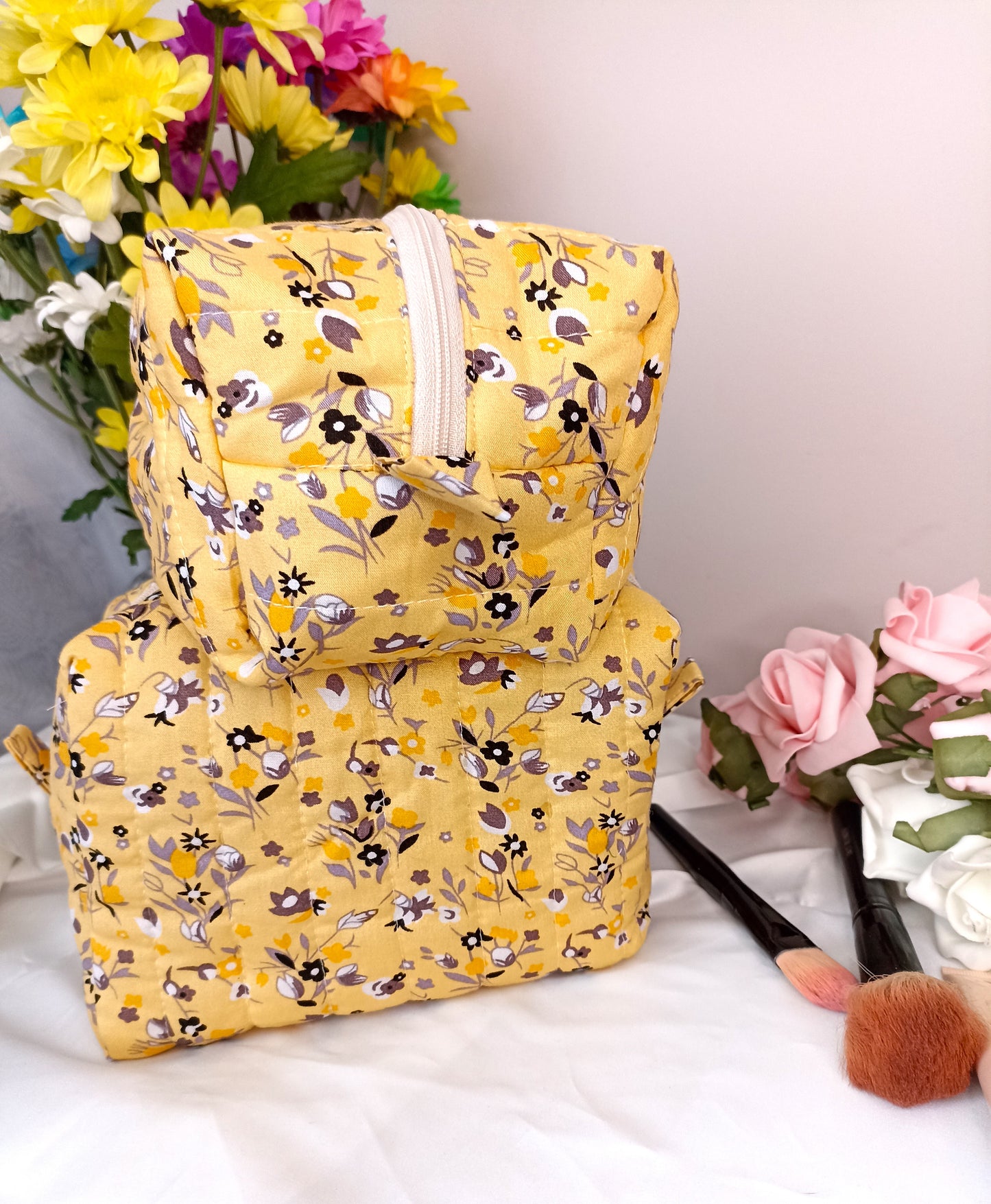 Quilted Cotton Makeup Bag | Cosmetic Bag | Handmade | Toiletry Bag | Ideal Gift | | Choose Small Or Large Wash Bag I Fully Lined All Makeup Bags Come With A FREE Hair Scrunchie!
