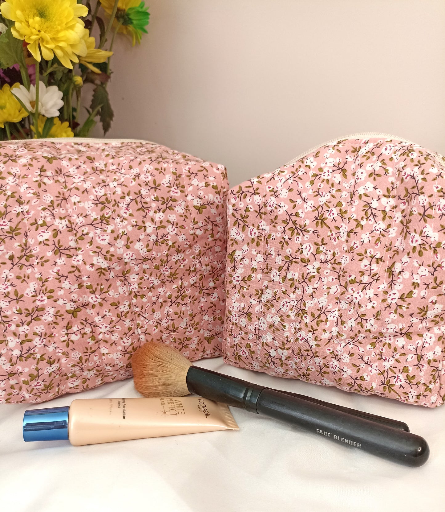 Quilted Cotton Makeup Bag | Cosmetic Bag | Handmade | Toiletry Bag | Ideal Gift | | Choose Small Or Large Wash Bag I Fully Lined All Makeup Bags Come With A FREE Hair Scrunchie!
