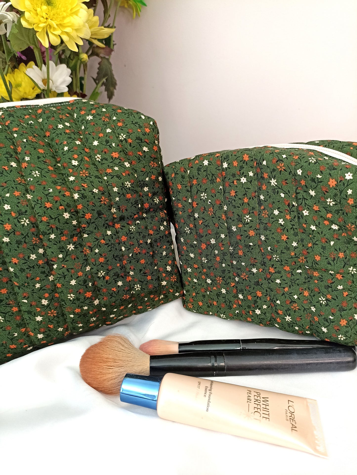 Quilted Cotton Makeup Bag | Cosmetic Bag | Handmade | Toiletry Bag | Ideal Gift | | Choose Small Or Large Wash Bag I Fully Lined All Makeup Bags Come With A FREE Hair Scrunchie!