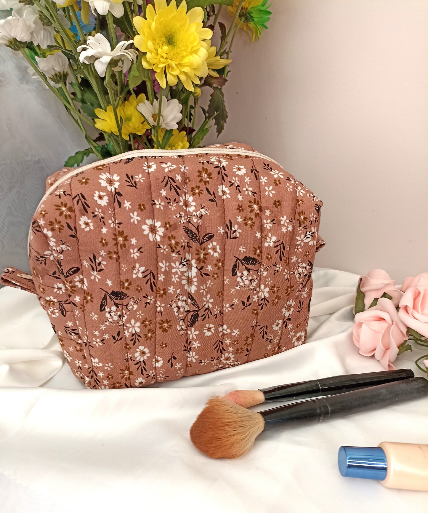Quilted Cotton Makeup Bag | Cosmetic Bag | Handmade | Toiletry Bag | Ideal Gift | | Choose Small Or Large Wash Bag I Fully Lined All Makeup Bags Come With A FREE Hair Scrunchie!