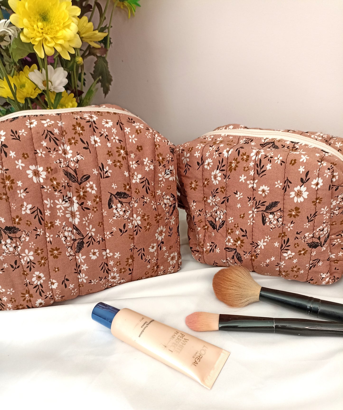 Quilted Cotton Makeup Bag | Cosmetic Bag | Handmade | Toiletry Bag | Ideal Gift | | Choose Small Or Large Wash Bag I Fully Lined All Makeup Bags Come With A FREE Hair Scrunchie!