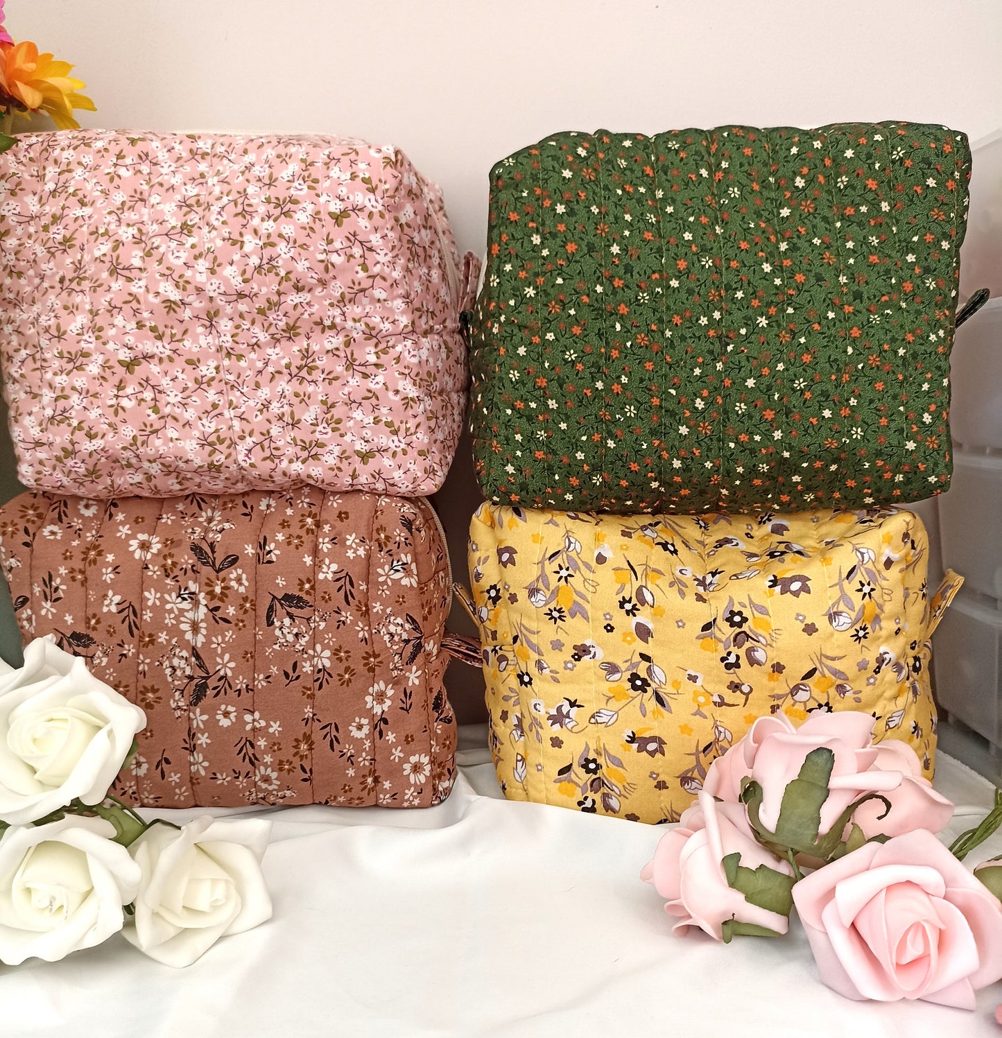 Quilted Cotton Makeup Bag | Cosmetic Bag | Handmade | Toiletry Bag | Ideal Gift | | Choose Small Or Large Wash Bag I Fully Lined All Makeup Bags Come With A FREE Hair Scrunchie!