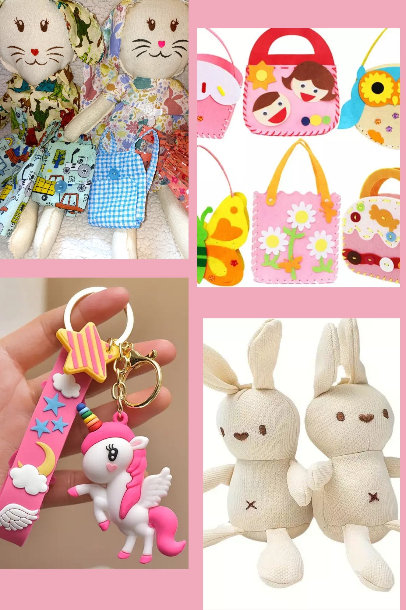 Children gifts. sewing kits. Scrunchies. Unicorn Keyrings. Soft toys.
