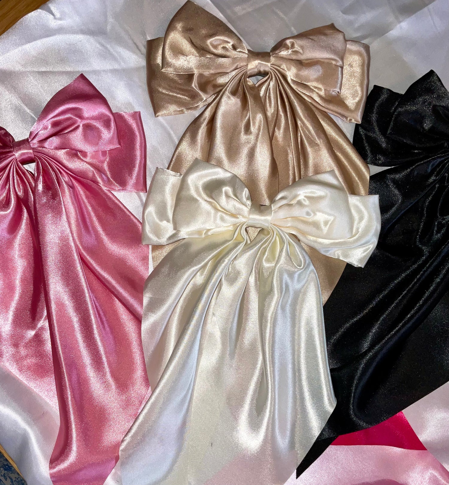 Handmade Hair Bow Clips. Satin Long Bows. Satin Hair Clips. Wired Hair Bows.
