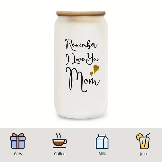 'I Love You Mom' Glassware With Bamboo Lid And Straw And FREE Coaster!