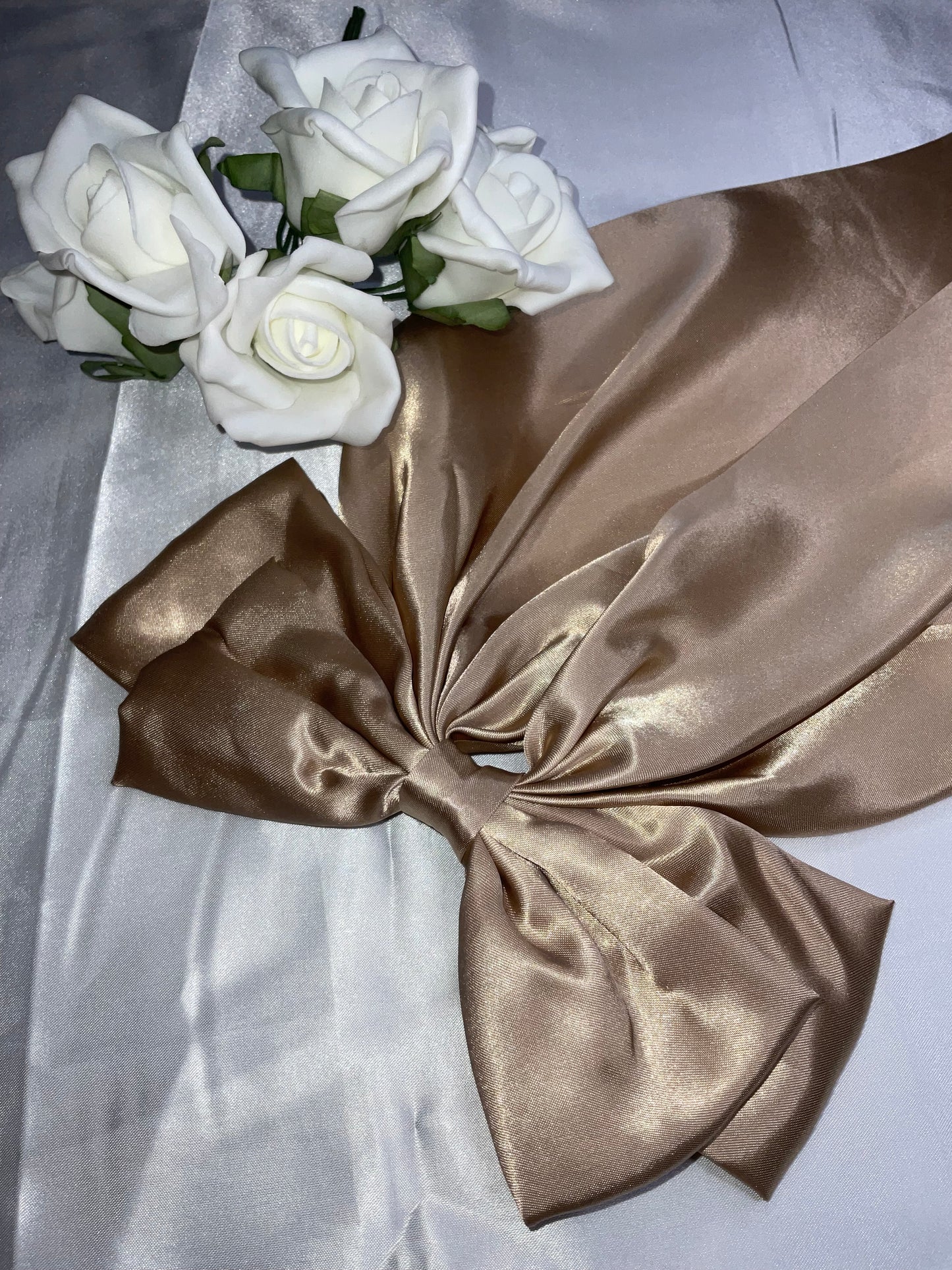 Champagne Oversized Satin Bow Hair Clip
