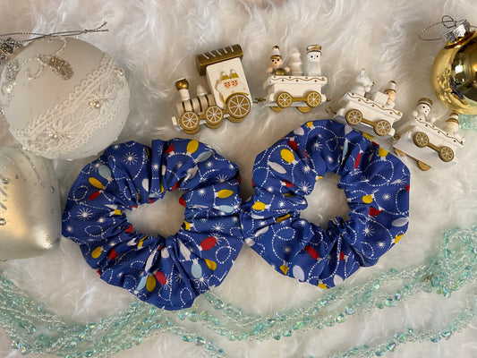 Blue With Christmas Baubles Hair Scrunchies