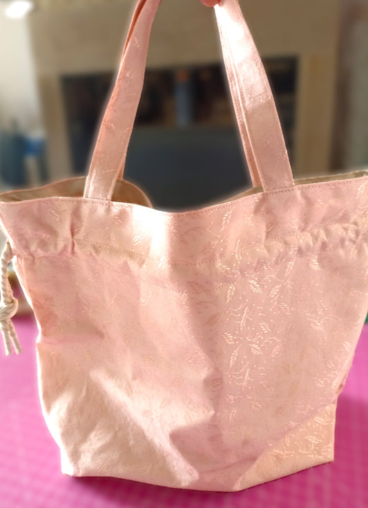 Apricot Drawstring Bag Unique Durable Gift For Her Sustainable Fashionable Fully Lined With Inside Pocket