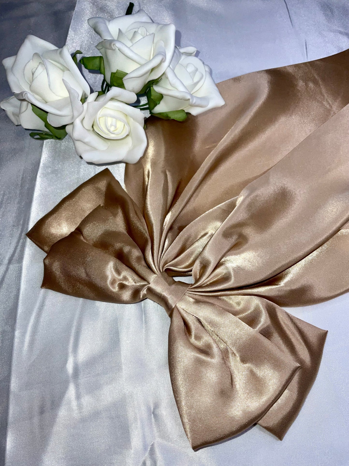 Champagne Oversized Satin Bow Hair Clip
